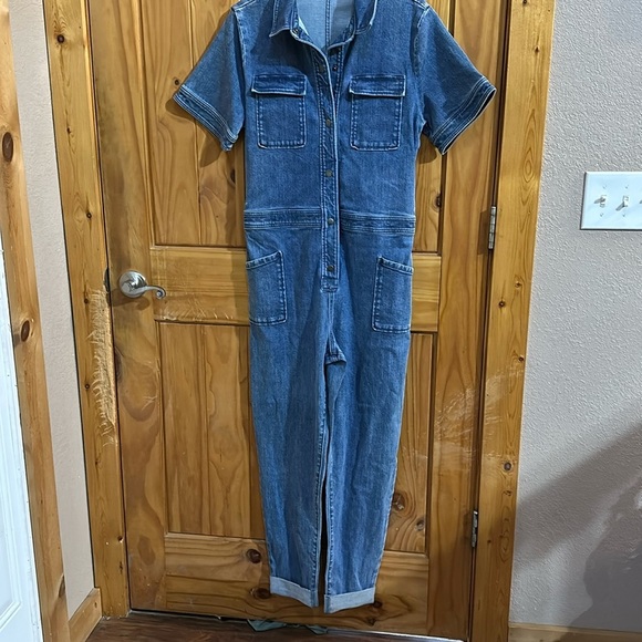 One piece Denim Jumpsuit front zap button - Picture 1 of 5